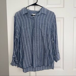 CATO stripped denim button down shirt, distressed vintage feel size XL